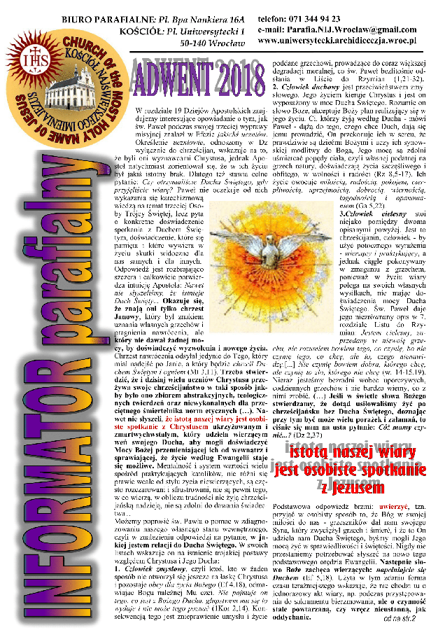Biuletyn 19 – Adwent 2018