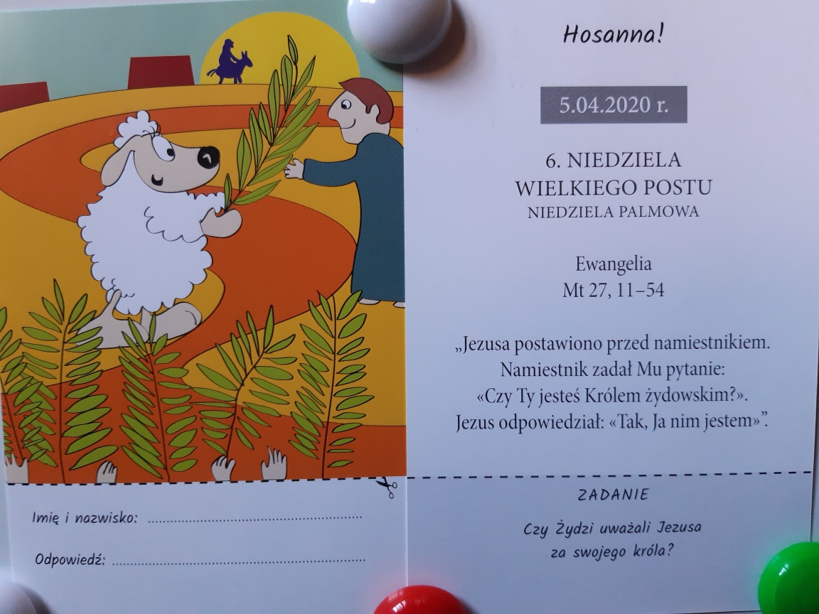 Zadania dla dzieci – 2020-04-05 – Hosanna!