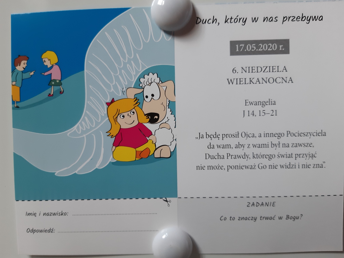 Zadania dla dzieci – 2020-05-17 – Duch, który w nas przebywa