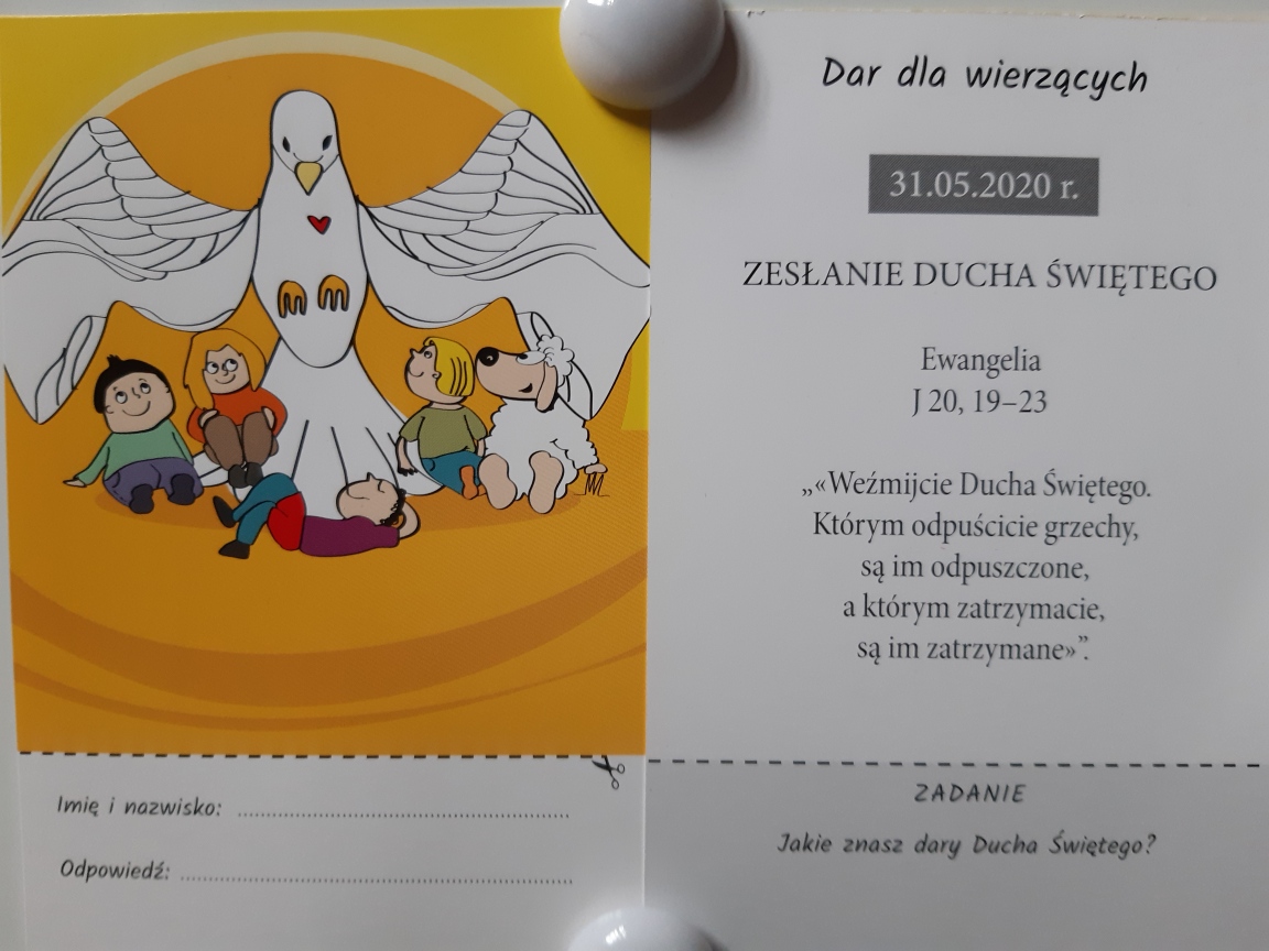 Zadania dla dzieci – 2020-05-31 – Zesłanie Duch Świętego