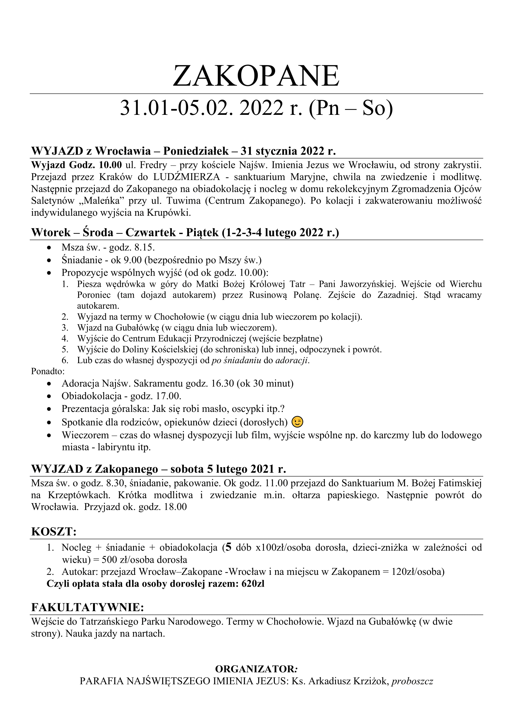 Zakopane 2022 – wyjazd rodzinny