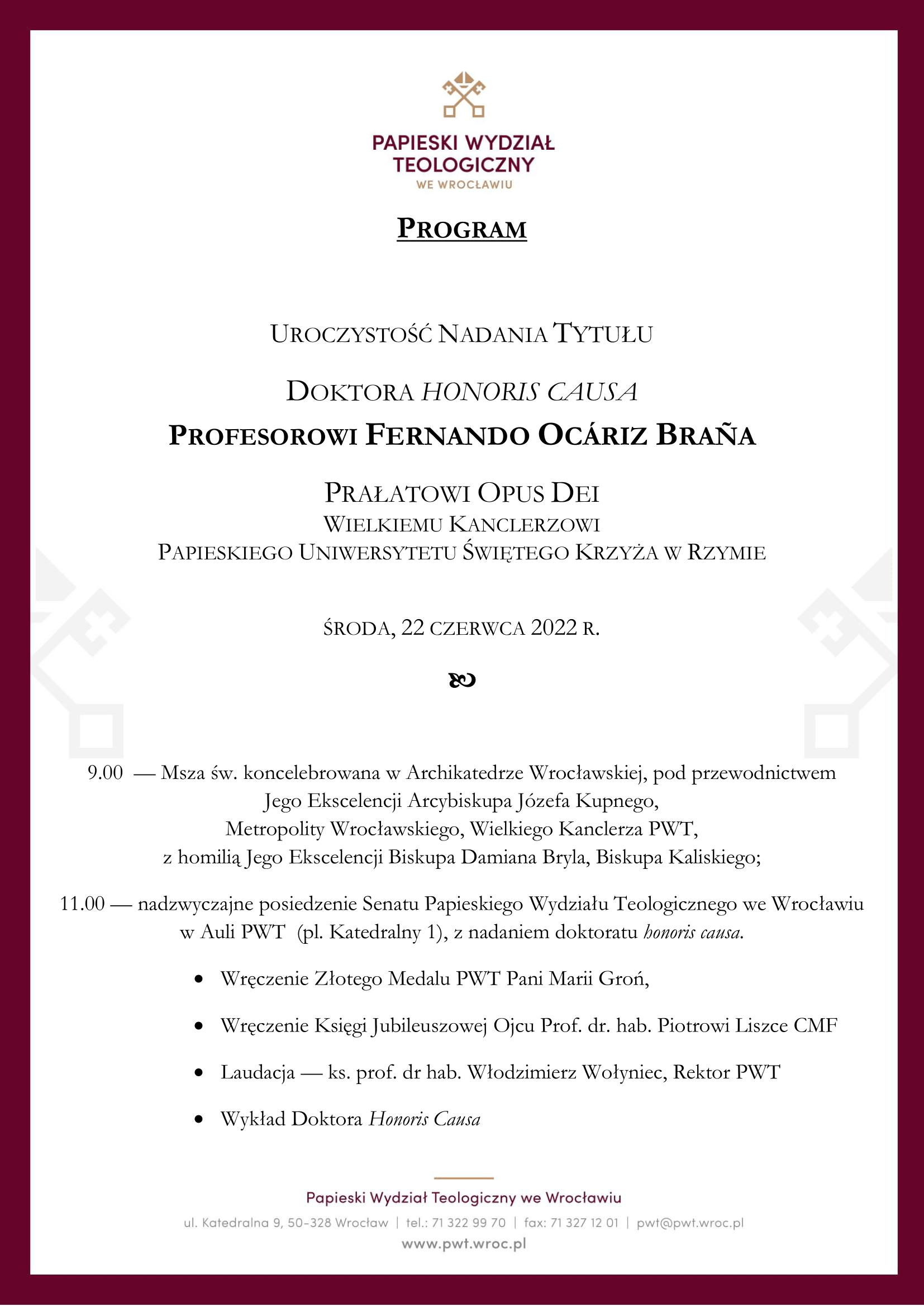 Uroczystość nadania tytułu doktora Honoris Causa profesorowi Ocáriz Braña