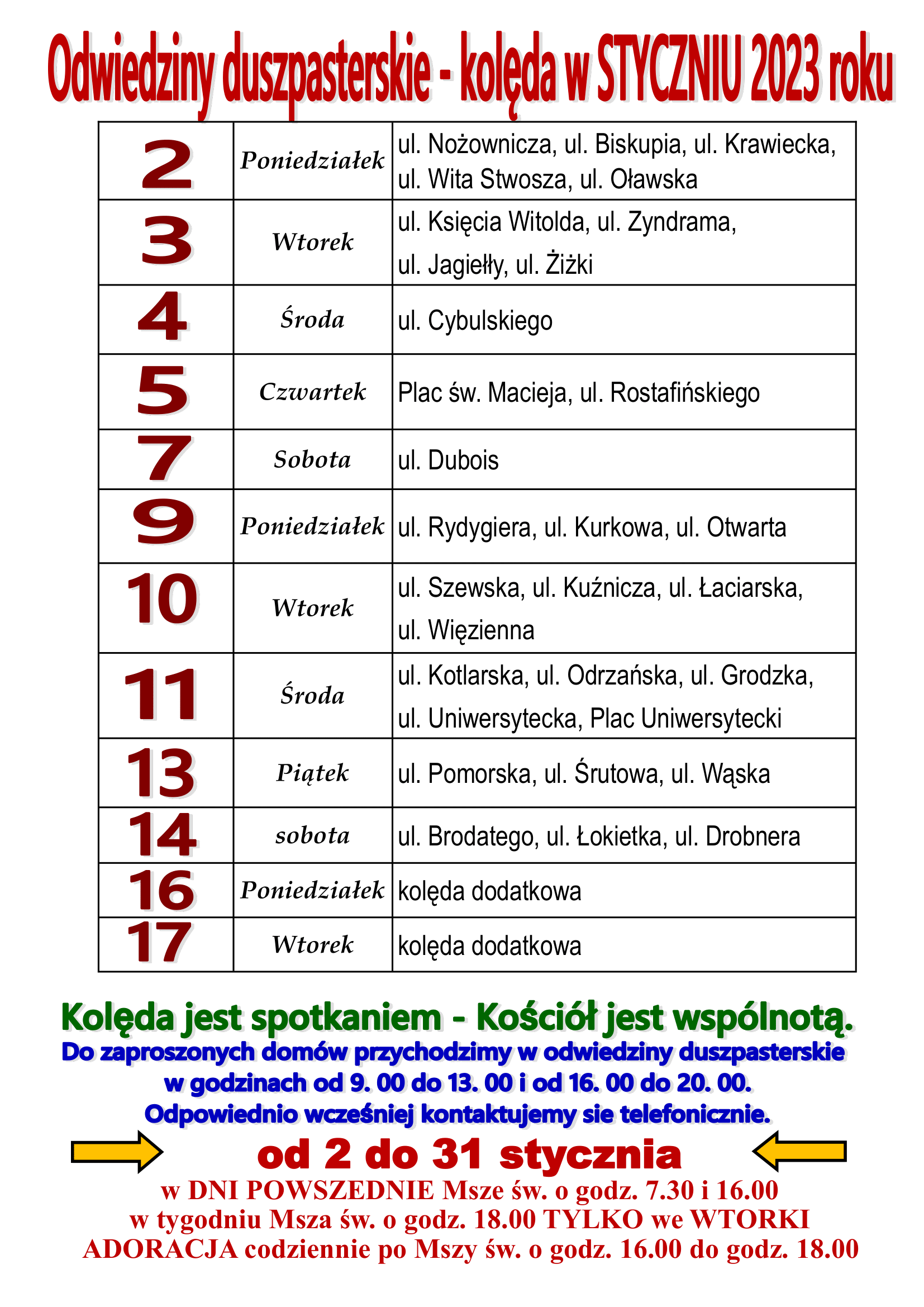 Program wizyty duszpasterskiej (kolędy) w roku 2023