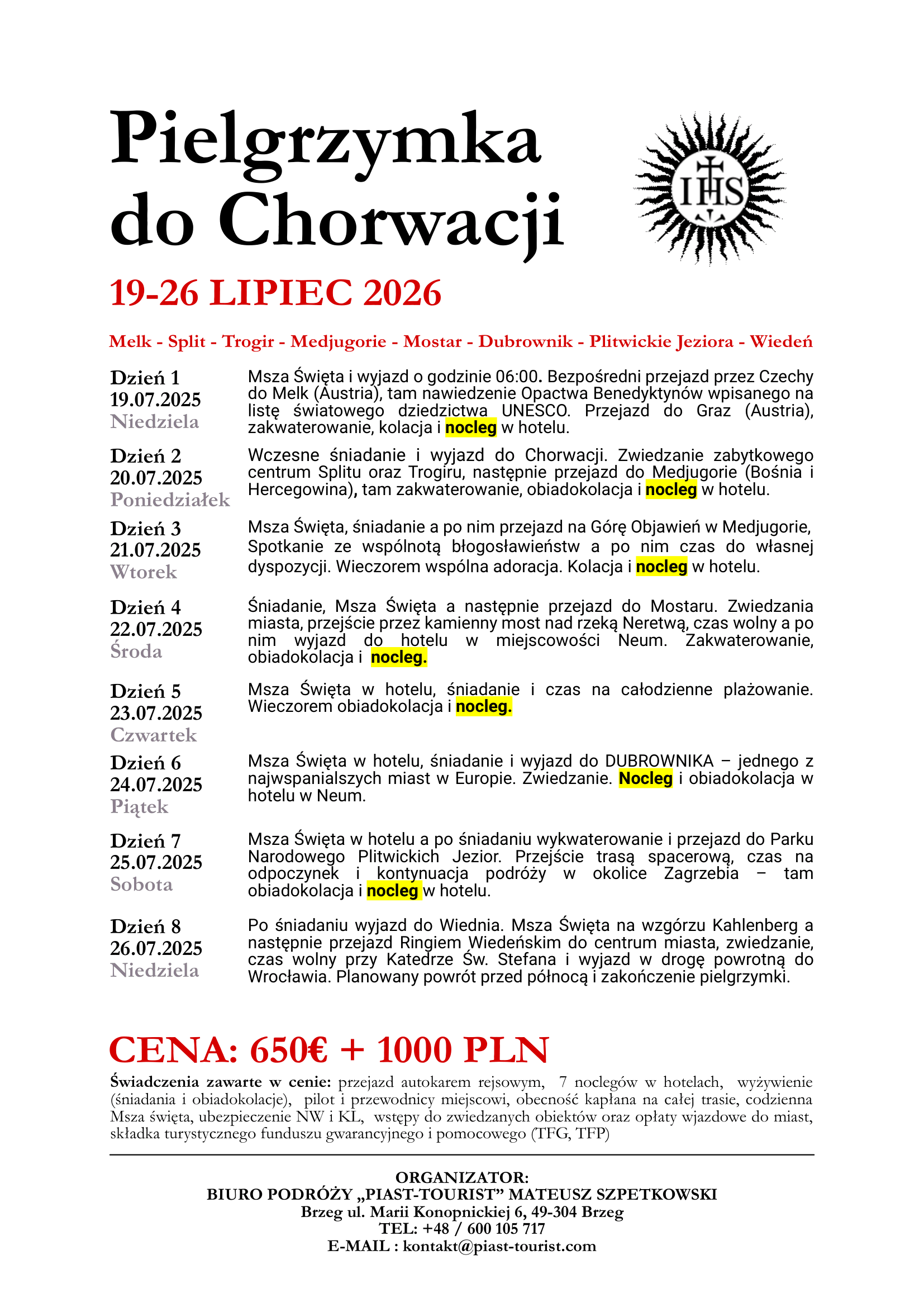 Parafialna pielgrzymka do Chorwacji i Medjugorie