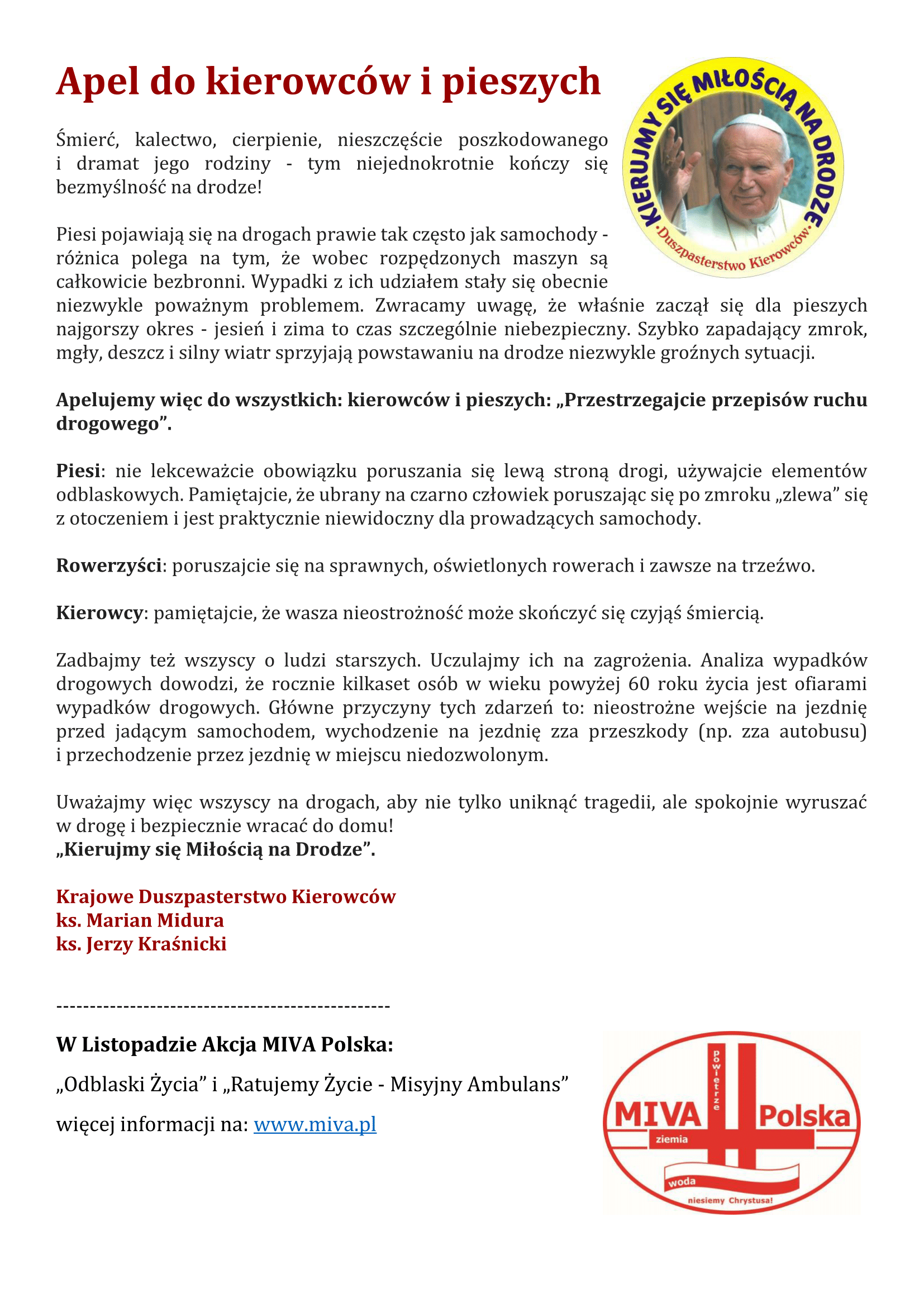 Apel do kierowców i&nbsp;pieszych